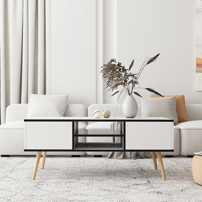 Coffee Table with Solid Wood Legs Support and Big Storage Space- White_1