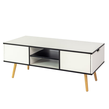 Coffee Table with Solid Wood Legs Support and Big Storage Space- White_11
