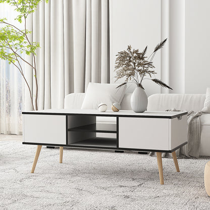 Coffee Table with Solid Wood Legs Support and Big Storage Space- White_2