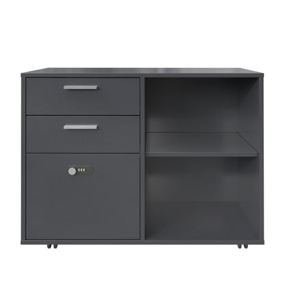 Small Rolling Portable Wooden Drawer File Cabinet with Safety Lock- Dark Gray_10
