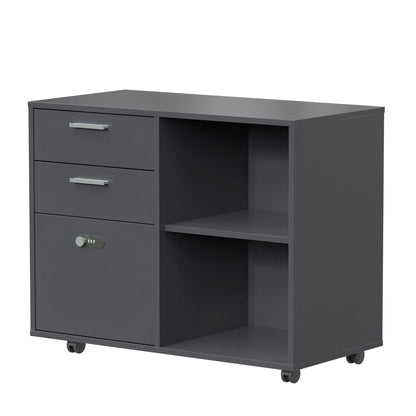Small Rolling Portable Wooden Drawer File Cabinet with Safety Lock- Dark Gray_8