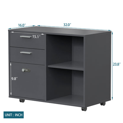 Small Rolling Portable Wooden Drawer File Cabinet with Safety Lock- Dark Gray_6