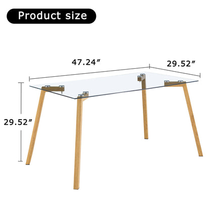 Modern Minimalist Rectangular Tempered Glass Dining Table with Metal Legs for 4-6 People_13