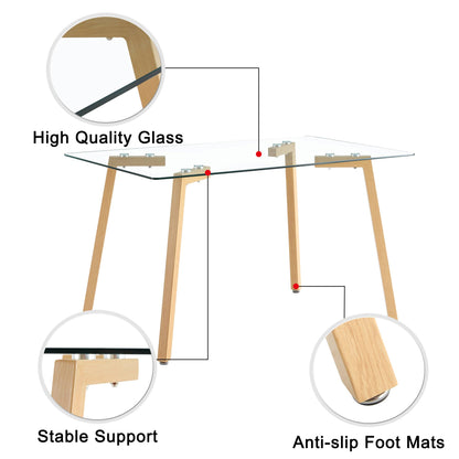 Modern Minimalist Rectangular Tempered Glass Dining Table with Metal Legs for 4-6 People_10
