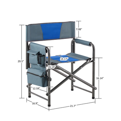2pcs Padded Folding Outdoor Chair with Pockets Oversized Directors Chair- Blue+Grey_19