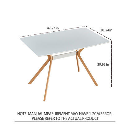 Modern Minimalist StyleDining Table Anti-Scratch Top with Leveled Metal Legs- White+Brown_5