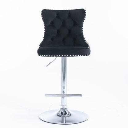 Set of 2 Modern Upholstered Tufted Velvet Armless Bar Stools with Chrome Details- Black_6