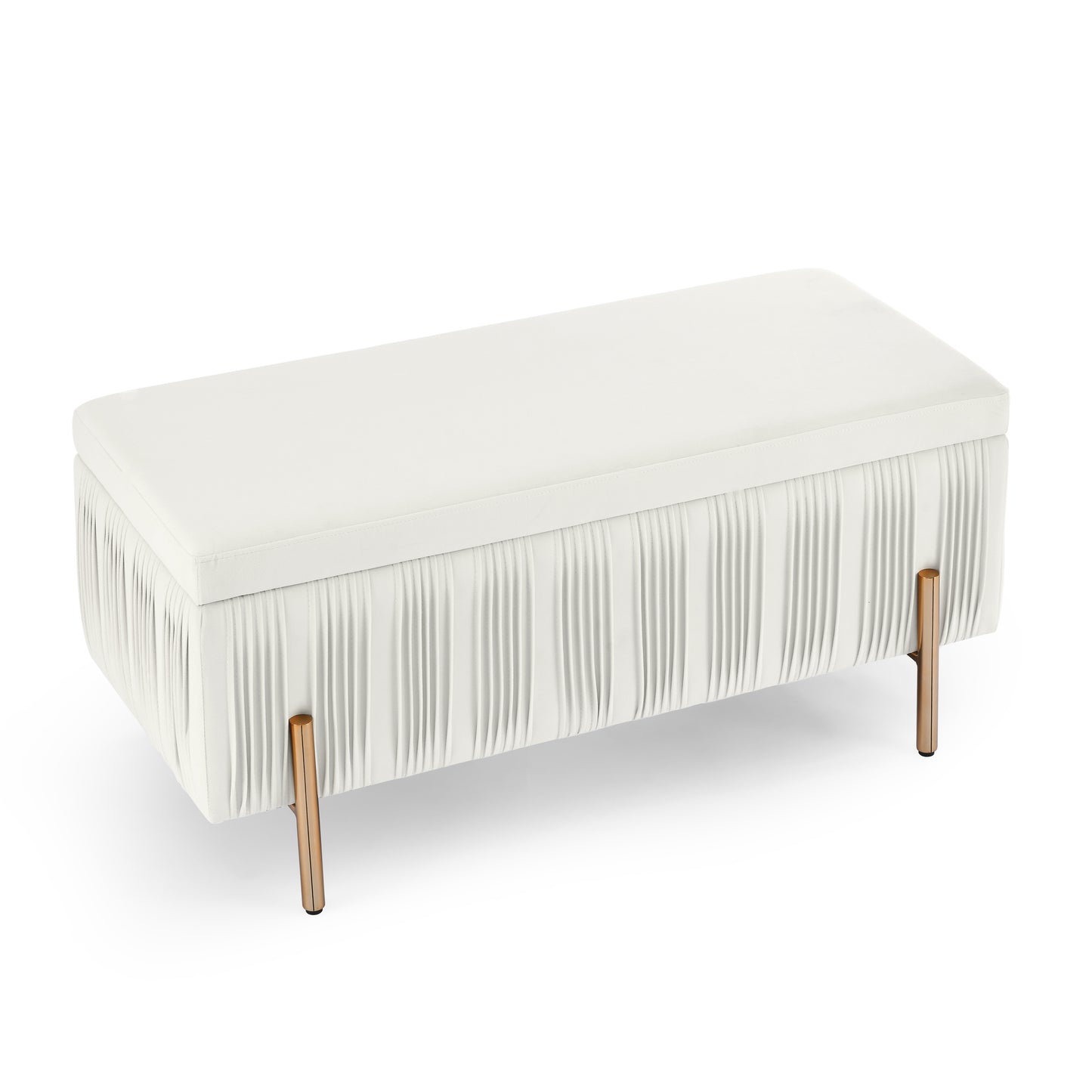 Elegant Upholstered Velvet Storage Bench with Cylindrical Arms and Iron Legs- Beige_8