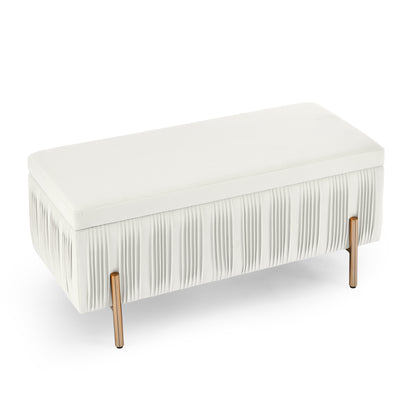 Elegant Upholstered Velvet Storage Bench with Cylindrical Arms and Iron Legs- Beige_8