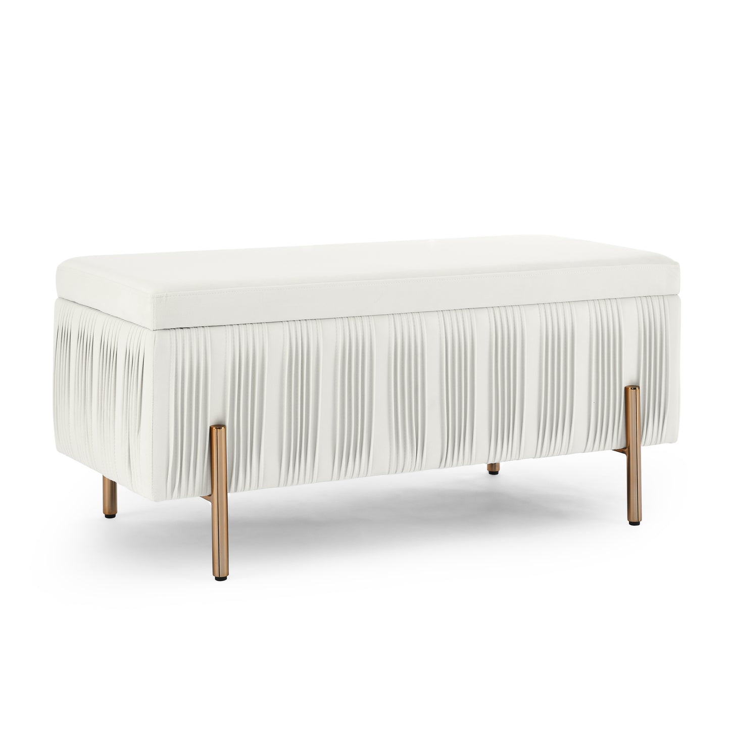 Elegant Upholstered Velvet Storage Bench with Cylindrical Arms and Iron Legs- Beige_7