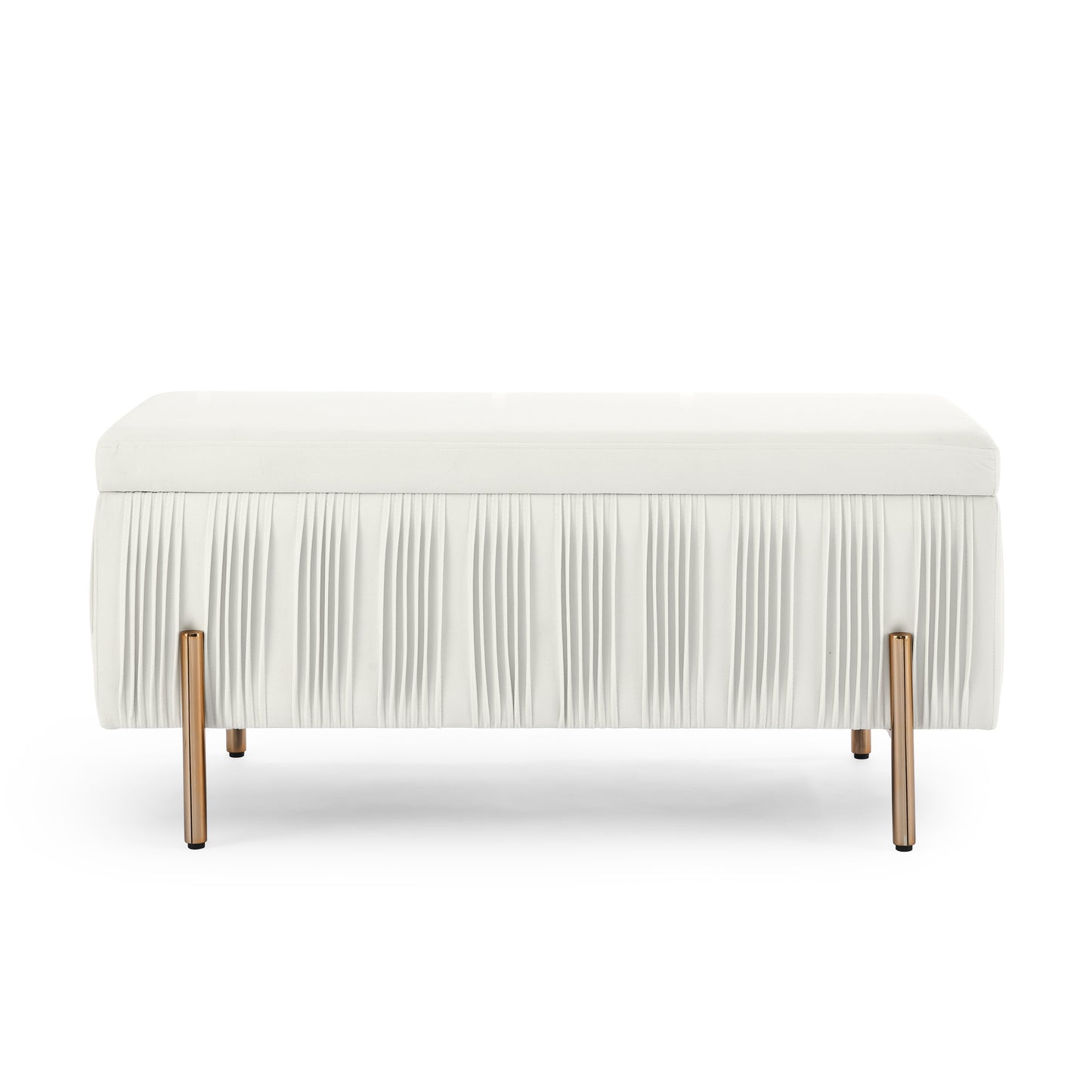 Elegant Upholstered Velvet Storage Bench with Cylindrical Arms and Iron Legs- Beige_6