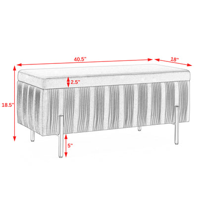 Elegant Upholstered Velvet Storage Bench with Cylindrical Arms and Iron Legs- Grey_14
