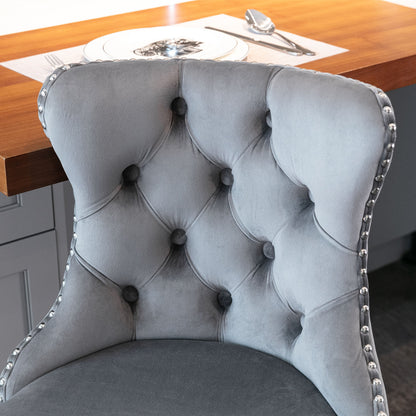 Set of 2 Modern Upholstered Tufted Velvet Armless Bar Stools with Chrome Details- Gray_8