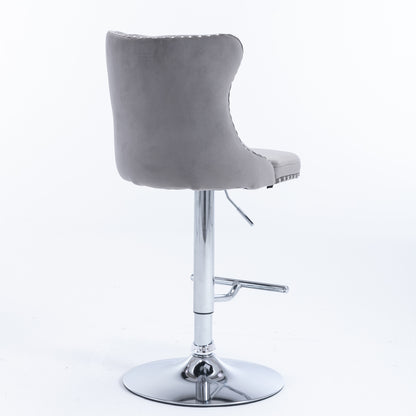 Set of 2 Modern Upholstered Tufted Velvet Armless Bar Stools with Chrome Details- Gray_5