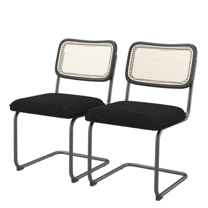 Set of 2 Teddy Velvet Dining Chair with High-Density Sponge Rattan Chair- Black_4