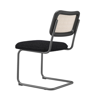 Set of 2 Teddy Velvet Dining Chair with High-Density Sponge Rattan Chair- Black_9