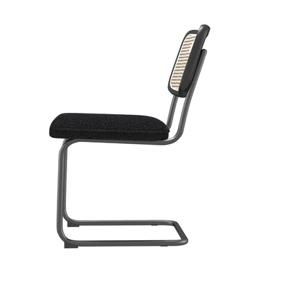 Set of 2 Teddy Velvet Dining Chair with High-Density Sponge Rattan Chair- Black_8