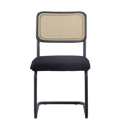 Set of 2 Teddy Velvet Dining Chair with High-Density Sponge Rattan Chair- Black_6