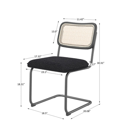 Set of 2 Teddy Velvet Dining Chair with High-Density Sponge Rattan Chair- Black_5