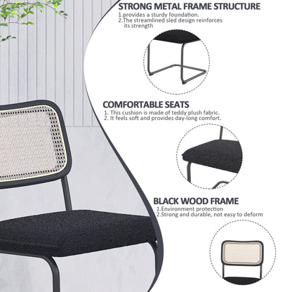 Set of 2 Teddy Velvet Dining Chair with High-Density Sponge Rattan Chair- Black_19