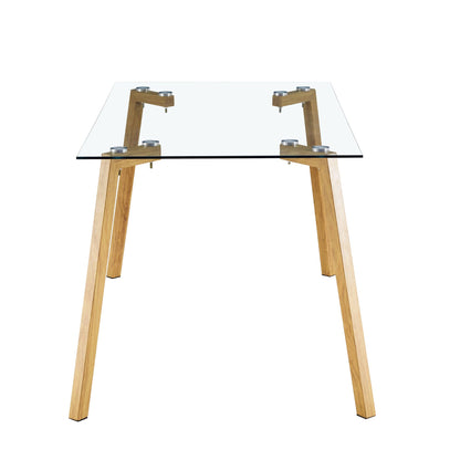 4-6 Seater Minimalist Rectangular Tempered Glass Dining Table with Brown Metal Legs_8