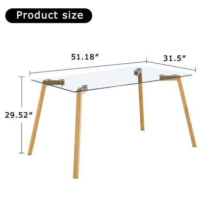 4-6 Seater Minimalist Rectangular Tempered Glass Dining Table with Brown Metal Legs_18