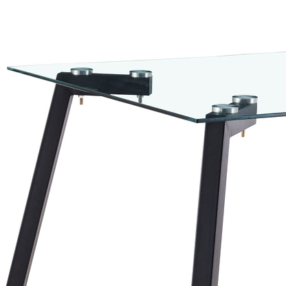 Modern Minimalist Rectangular Tempered Glass Dining Table with Black Metal Legs_12