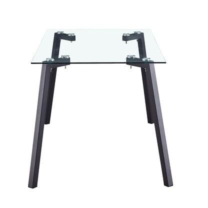 Modern Minimalist Rectangular Tempered Glass Dining Table with Black Metal Legs_8
