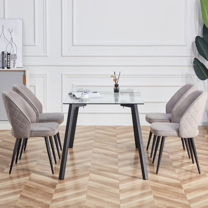 Modern Minimalist Rectangular Tempered Glass Dining Table with Black Metal Legs_4