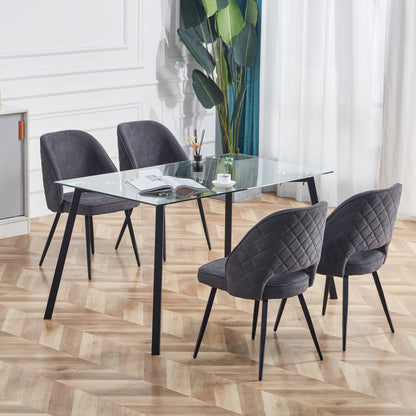 Modern Minimalist Rectangular Tempered Glass Dining Table with Black Metal Legs_5