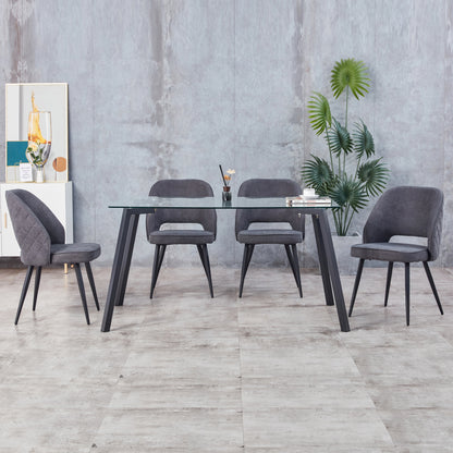 Modern Minimalist Rectangular Tempered Glass Dining Table with Black Metal Legs_3