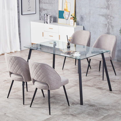 Modern Minimalist Rectangular Tempered Glass Dining Table with Black Metal Legs_2