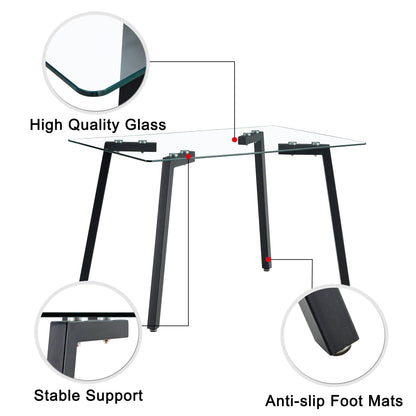 Modern Minimalist Rectangular Tempered Glass Dining Table with Black Metal Legs_16