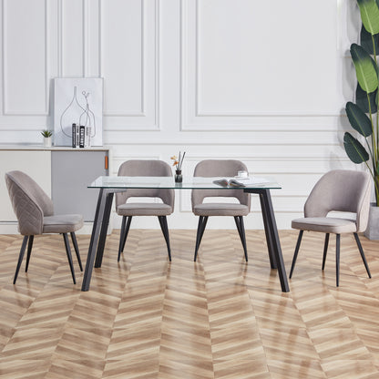 Modern Minimalist Rectangular Tempered Glass Dining Table with Black Metal Legs_6