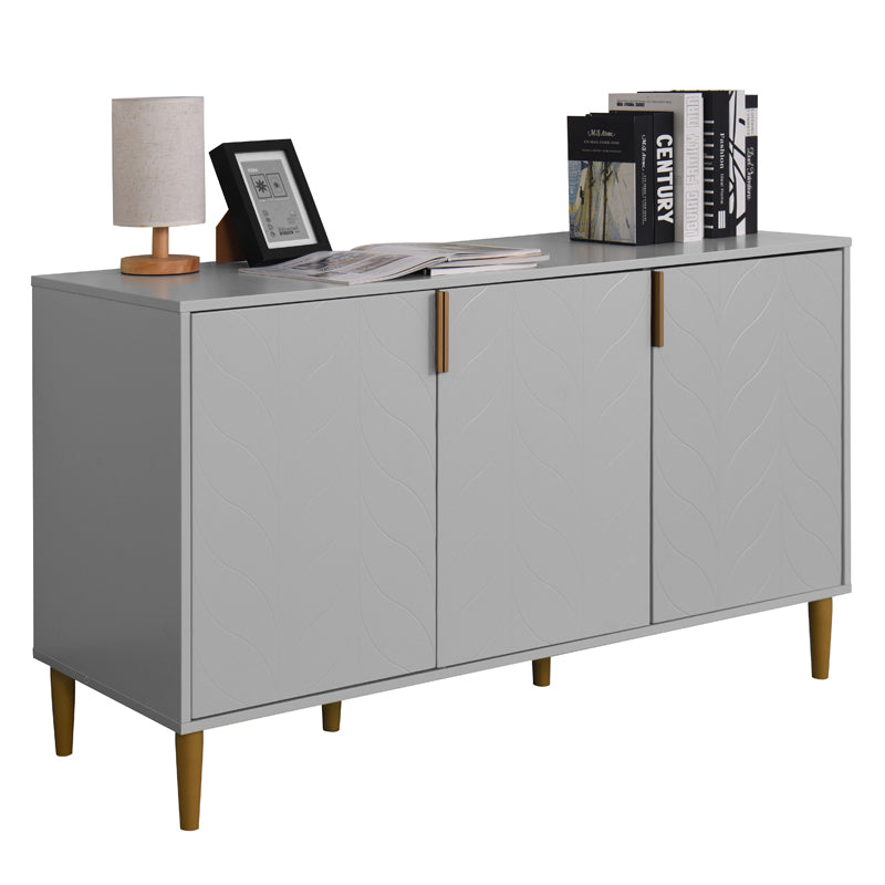 3 Carved Doors Freestanding Sideboard Cabinet Space Organizer- Gray_1