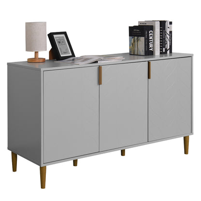 3 Carved Doors Freestanding Sideboard Cabinet Space Organizer- Gray_1