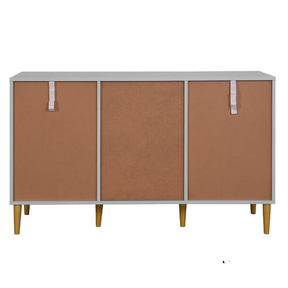 3 Carved Doors Freestanding Sideboard Cabinet Space Organizer- Gray_6