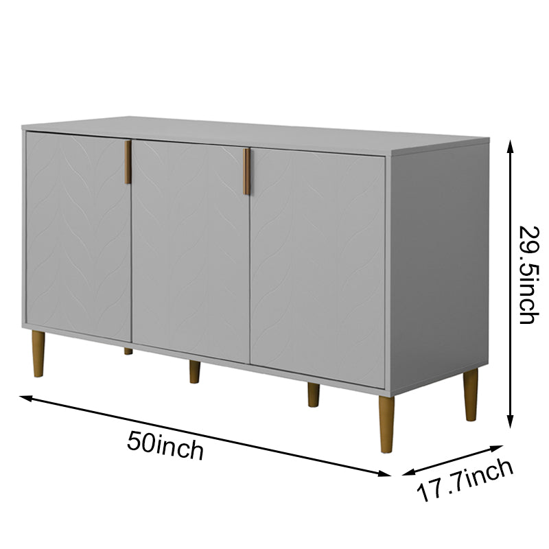 3 Carved Doors Freestanding Sideboard Cabinet Space Organizer- Gray_3