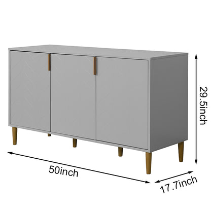 3 Carved Doors Freestanding Sideboard Cabinet Space Organizer- Gray_3