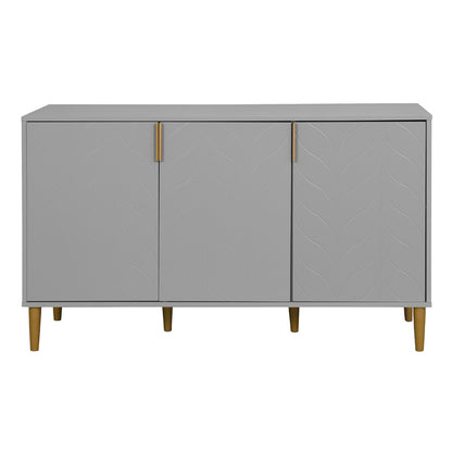 3 Carved Doors Freestanding Sideboard Cabinet Space Organizer- Gray_2