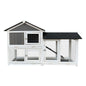 Wooden Outdoor Hutch with Running Cage and Removable Ramp Tray- Gray_3