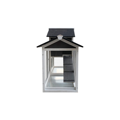 Wooden Outdoor Hutch with Running Cage and Removable Ramp Tray- Gray_9