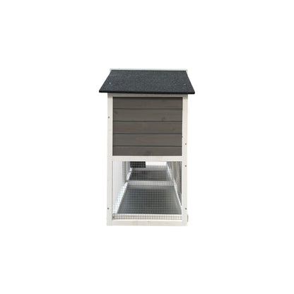 Wooden Outdoor Hutch with Running Cage and Removable Ramp Tray- Gray_7