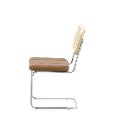 Set of 2 PU Leather Dining Chair with High-Density Sponge Rattan Chair- Brown_8