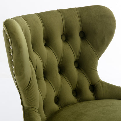 Set of 2 Modern Upholstered Tufted Velvet Armless Bar Stools with Chrome Details- Olive Green_8