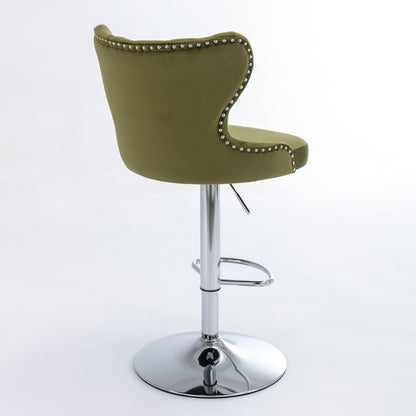 Set of 2 Modern Upholstered Tufted Velvet Armless Bar Stools with Chrome Details- Olive Green_5