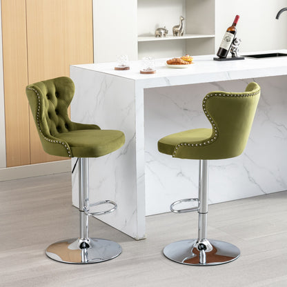 Set of 2 Modern Upholstered Tufted Velvet Armless Bar Stools with Chrome Details- Olive Green_17