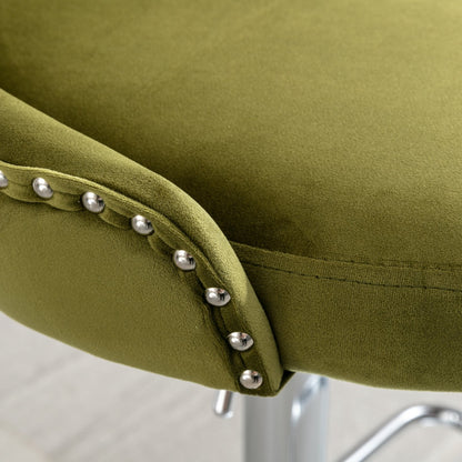Set of 2 Modern Upholstered Tufted Velvet Armless Bar Stools with Chrome Details- Olive Green_12