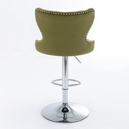 Set of 2 Modern Upholstered Tufted Velvet Armless Bar Stools with Chrome Details- Olive Green_6
