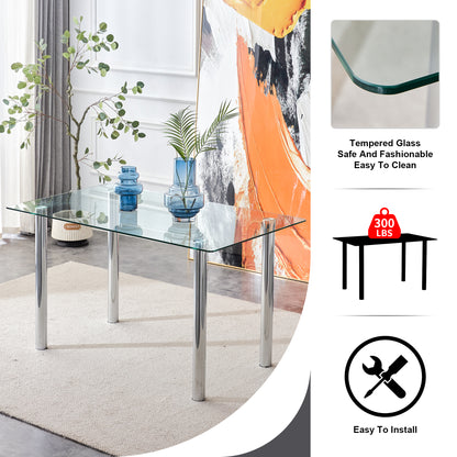 Modern Minimalist Rectangular Tempered Glass Desktop with Silver Metal Legs_15
